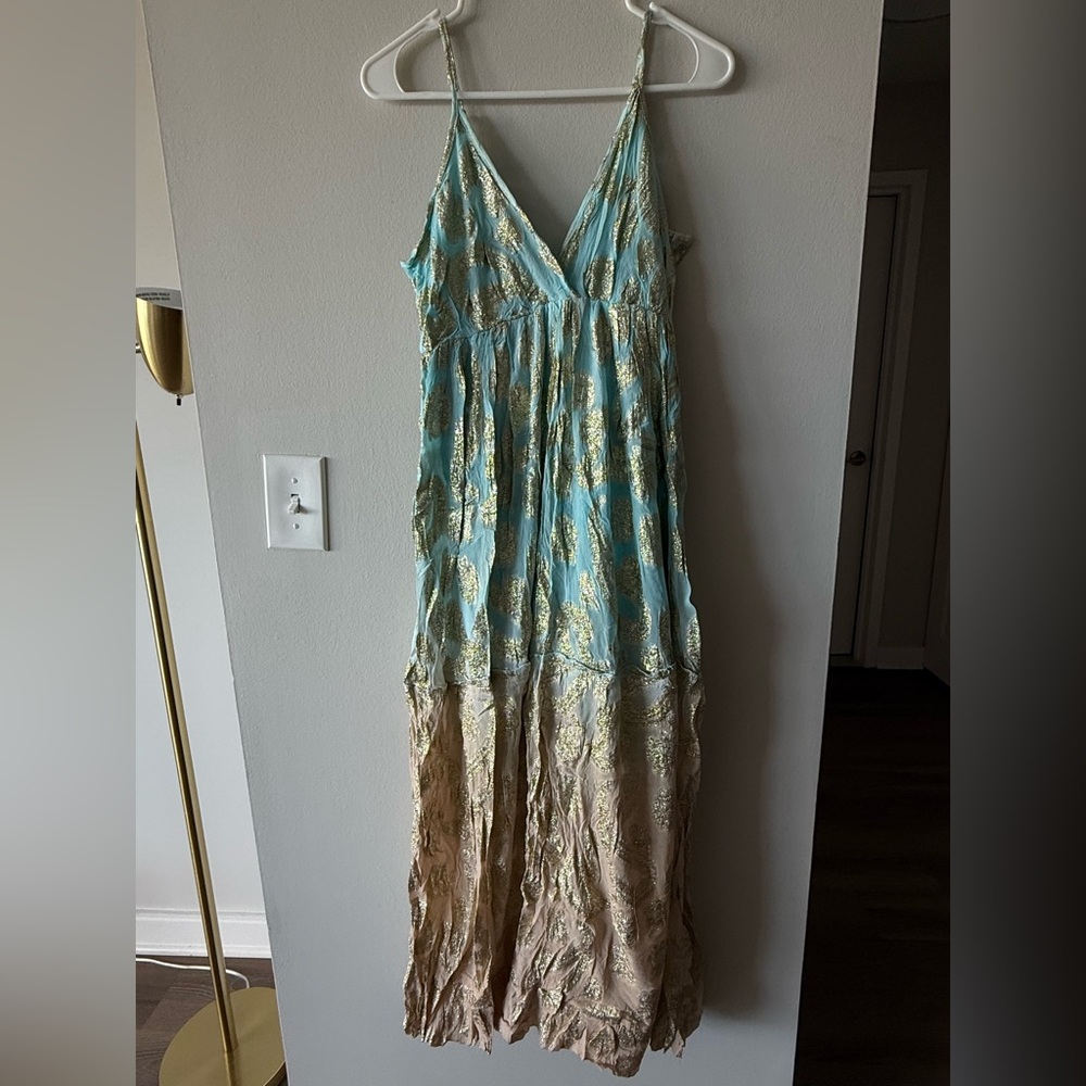 Elegant Blue and Gold Maxi Dress